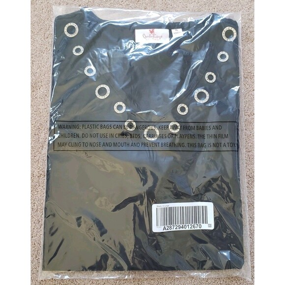 Quacker Factory New Long Sleeve Beaded Glam Grommet Knit Tunic Black Pockets XL - Picture 1 of 3